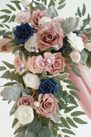 Flower Arch Decor with Drapes in Dusty Rose & Navy