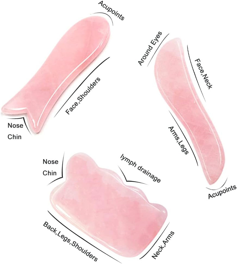 Domika Multi-Shape Handmade Rose Quartz Gua Sha GuaSha Scraping Massage Tool Stone,Massage Stick,Set of 6 (Rose Quartz)