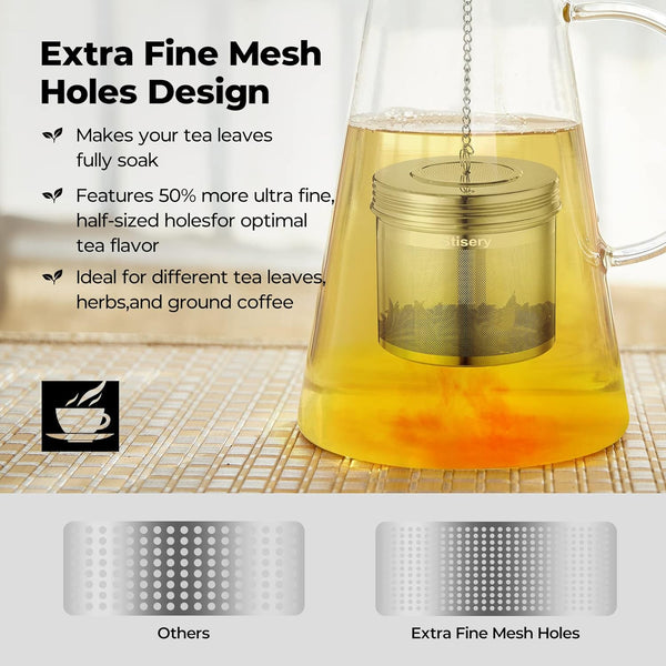 2 Pack Large Infuser for Loose Leaf Tea & Spice Ball for Cooking Soup, 18/8 304 Stainless Steel, Threaded Lid, Chain Hook, Extra Fine Mesh Tea Strainer for Herb, Iced Tea