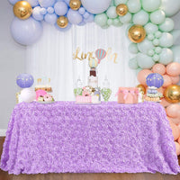 60 X102 Inch Rosette Table Lavender 3D Floral Table Cloth Satin Rosette Tablecloths for Home Daily Birthday Decor Baby Shower Party