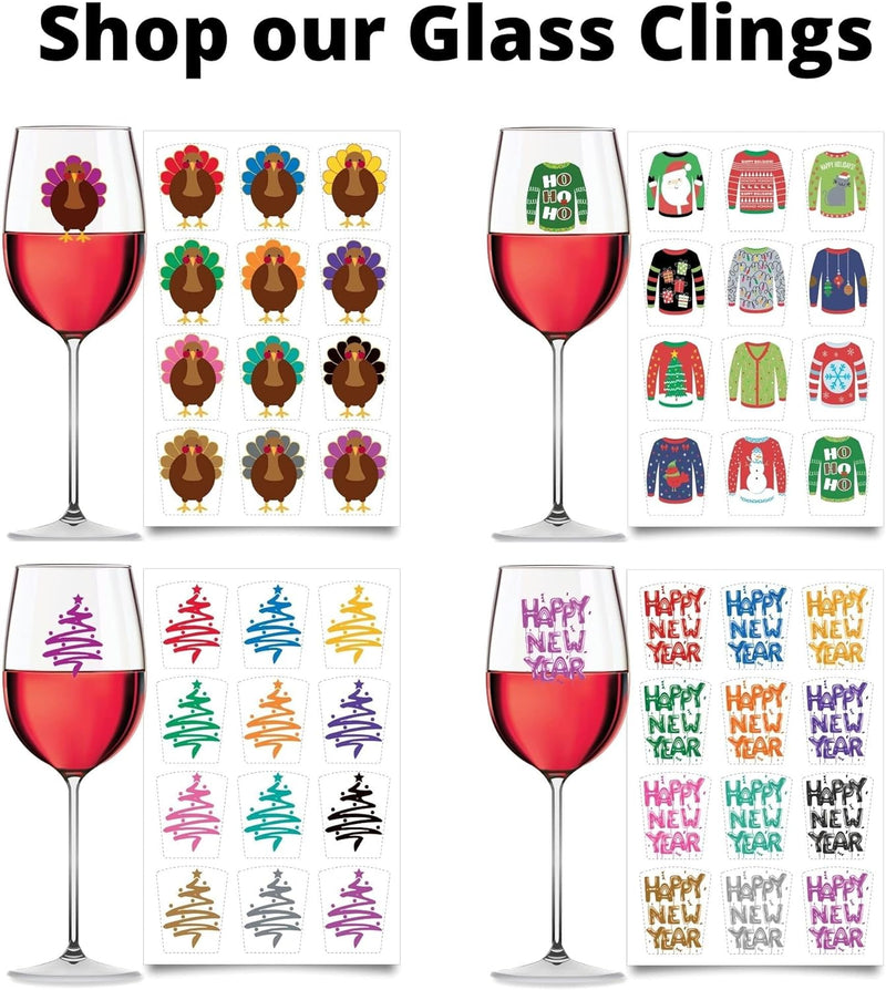 Drink Markers 12pc - Holiday Reuseable Static Cling Sticker Decals (Ugly Sweater)