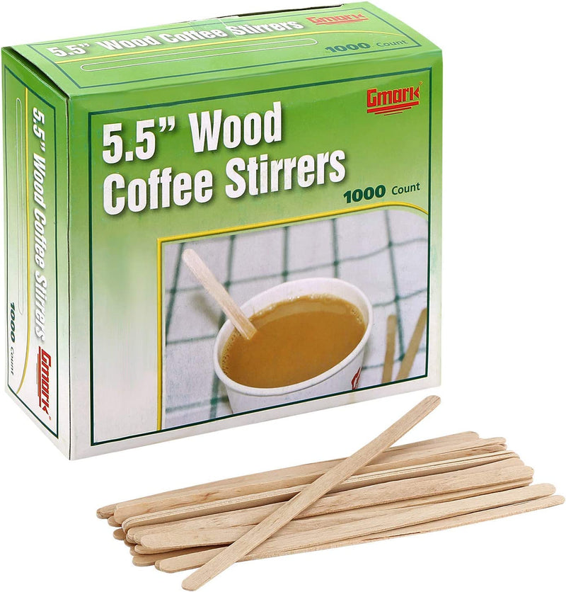 Gmark Coffee Stir Sticks 7.5" 1000pc Round End, Eco Friendly Coffee Stirrers Wood for Hot Drinks - Natural Birch Wood GM1117