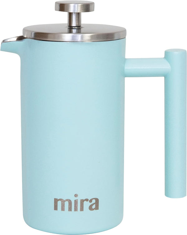 MIRA 12 oz Stainless Steel French Press Coffee Maker | Double Walled Insulated Coffee & Tea Brewer Pot & Maker | Keeps Brewed Coffee or Tea Hot | 350 ml (12 oz (350 ml), Pearl Blue)