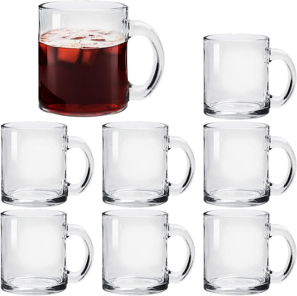 Accguan Glass Coffee Mug Set, (8 Pack) 12 Ounce with Convenient Handle, Tea Glasses for Hot/Cold Beverages, Thermal Shock Resistant, Tempered Glass, Mugs for Cappuccino, Latte, Espresso