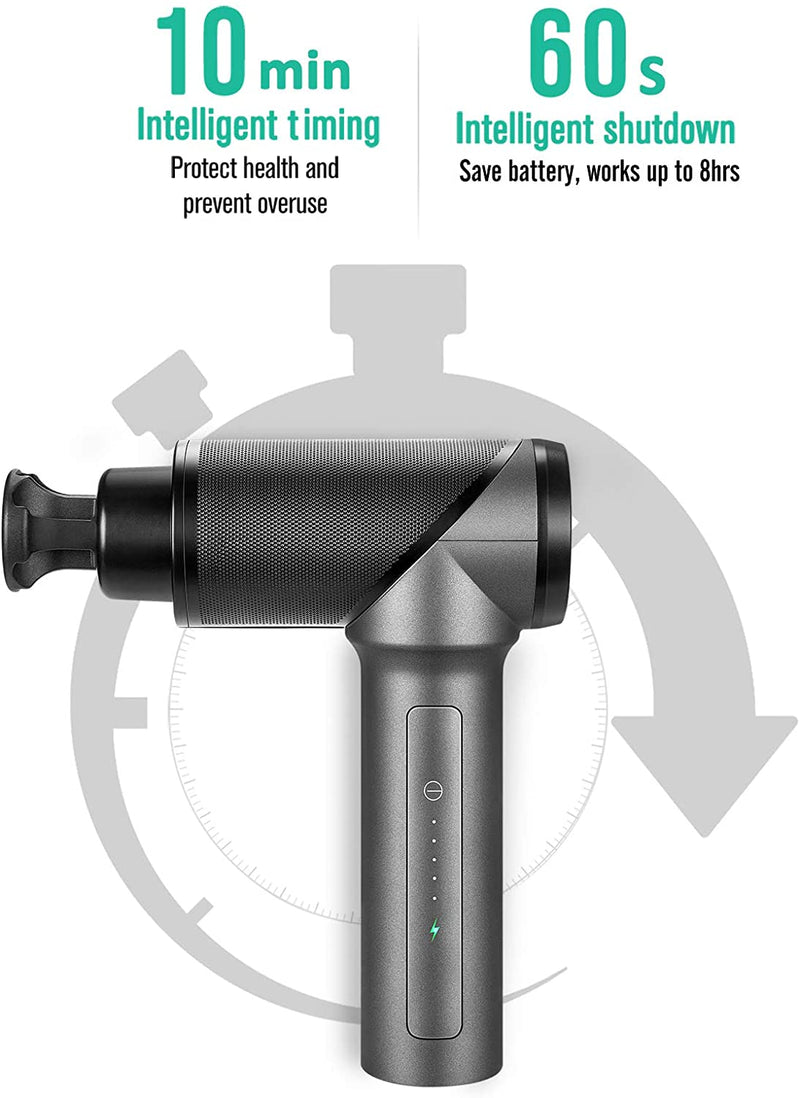 Medcursor Massage Gun, High Intensity Brushless Motor, Handheld Percussion Deep Tissue Massager with 6 Massage Heads for Sore Muscle and Stiffness, FSA and HSA Eligible (Gray)