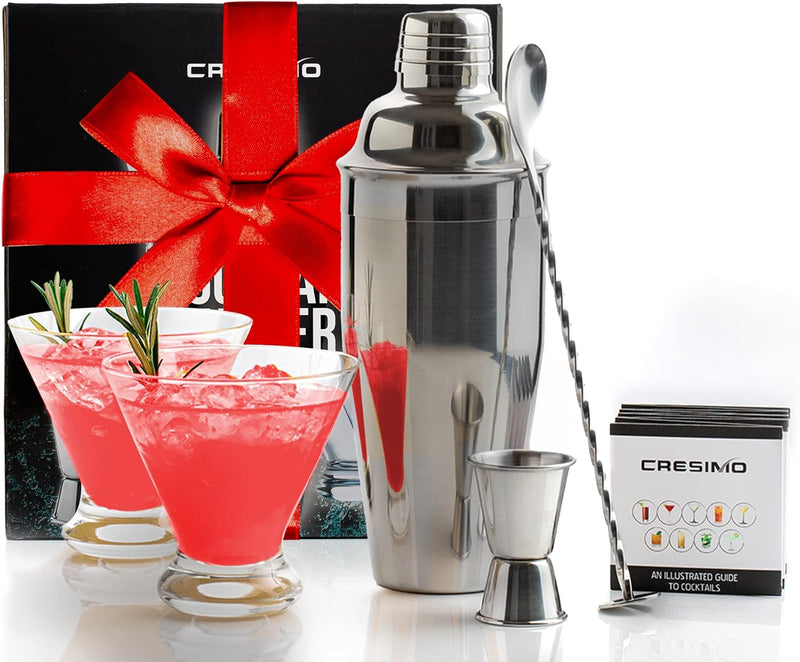 Cresimo 24 Ounce Cocktail Shaker Set Bartender Kit - Martini Shaker with Drink Recipes Booklet - Professional Stainless Steel Cocktail Mixer - Bar Shaker with Built-in Drink Shaker Strainer (1 pc Set)