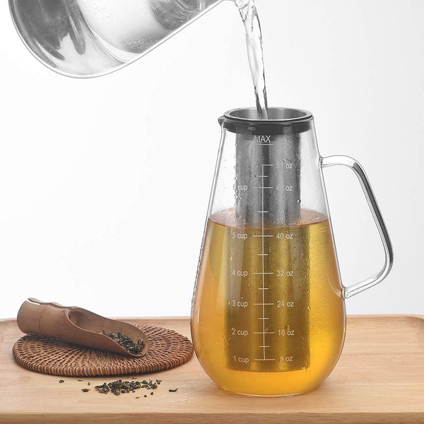 Cold Brew Coffee Maker Iced Tea Pitcher Infuser with Airtight Lid and Thick High Borosilicate Glass Carafe, 51oz/1.5L
