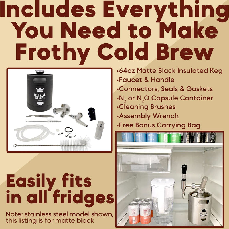 The Original Royal Brew Nitro Cold Brew Coffee Maker - Gift for Coffee Lovers - 64 oz Home Keg, Nitrogen Gas System Coffee Dispenser Kit