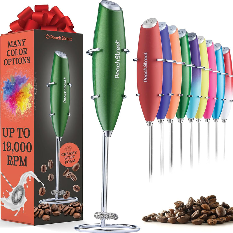 Powerful Handheld Milk Frother, Mini Milk Frother, Battery Operated Stainless Steel Drink Mixer - Milk Frother Stand for Milk Coffee, Lattes, Cappuccino, Frappe, Matcha, Hot Chocolate. Great Gift