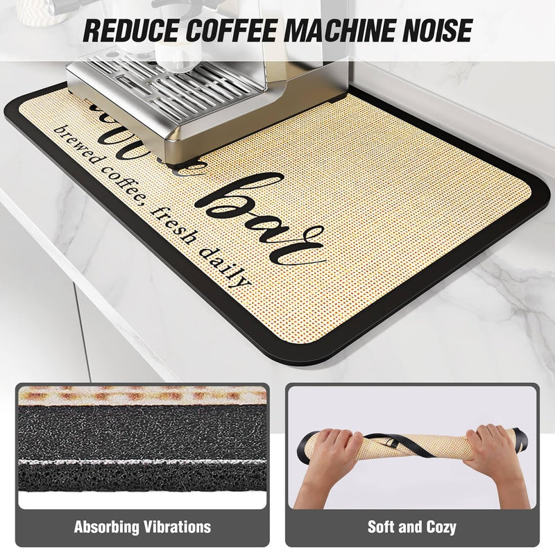 DK177 Coffee Mat Coffee Bar Mat Hide Stain Absorbent Drying Mat with Waterproof Rubber Backing Fit Under Coffee Maker Coffee Machine Coffee Pot Espresso Machine Coffee Bar Accessories-19"x12"