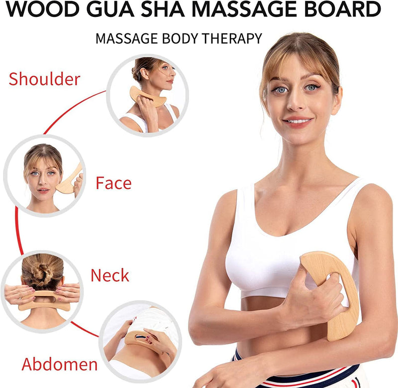 Neck Massager Roller Rope, gua sha Board, Back Roller, Reflexology Tools: 4-in-1 Wood Therapy Massage Tools for Neck and Back Pain Relief, Lymphatic Drainage, and Stimulation Therapy