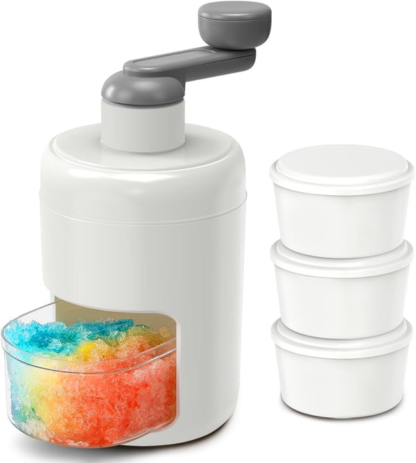 KEOUKE Manual Ice Shaver Portable Snow Cone Machine Shaved Ice Maker Ice Crusher with 3 Free Ice Boxes