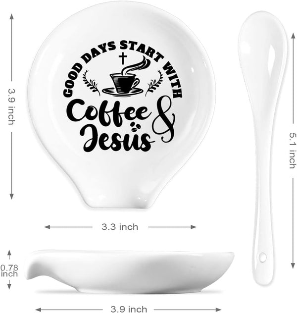 Coffee Spoon Rest and Spoon,Funny Coffee Quote Ceramic Coffee Spoon Holder-Station Decor Coffee Bar Accessories-Gifts for Coffee Lovers (Good Days)