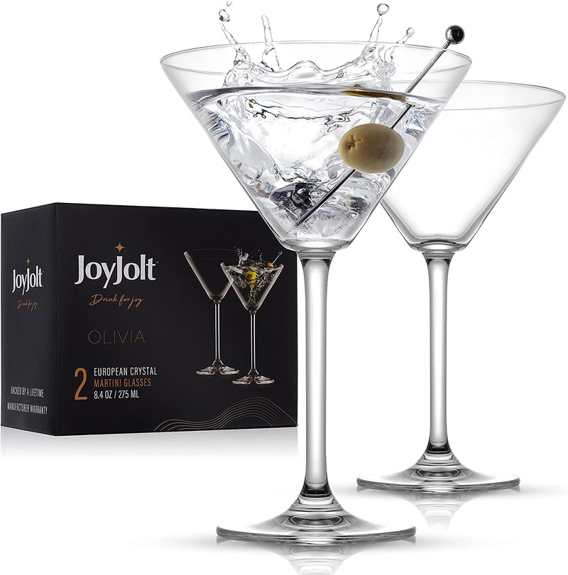 JoyJolt Olivia Crystal Martini Glasses - Premium Glassware Set Made in Europe - 9.2 oz Tall Martini Glasses - Elegant Cocktail Glasses - Set of 2 Martini Glass for Drinks such as Martini or Manhattan