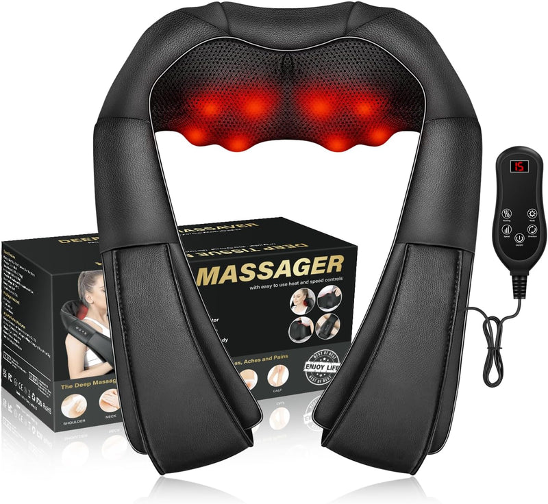 Shiatsu Neck Massager, Electric Neck and Back Massager with Heat, 3D Kneading Massage Pillow for Neck, Back, Shoulder, Muscle Pain Relief, Office & Home & Car Use, Gifts for Dad