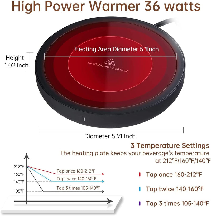 DOPUDO Helios Coffee Mug Warmer for Desk, 36w Wax Warmer for Large Cups & Teapots, 4 Hours Auto Shut Off Smart Coaster with 3 Temperature Settings, Electric Beverage Heater