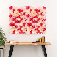Artificial Flowers Wall Panels 6 Pack of 16 X 24" Romantic Silk Rose Flower Wall White & Red Silk Roses Flower Panels for Backdrop Wedding Wall Decoration