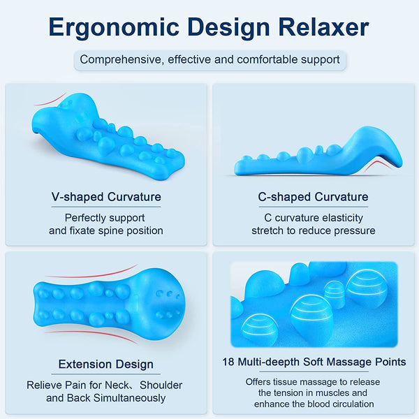 Neck and Shoulder Relaxer with Upper Back Massage Point, Cervical Traction Device Neck Stretcher for TMJ Pain Relief and Cervical Spine Alignment Chiropractic Pillow (Blue)