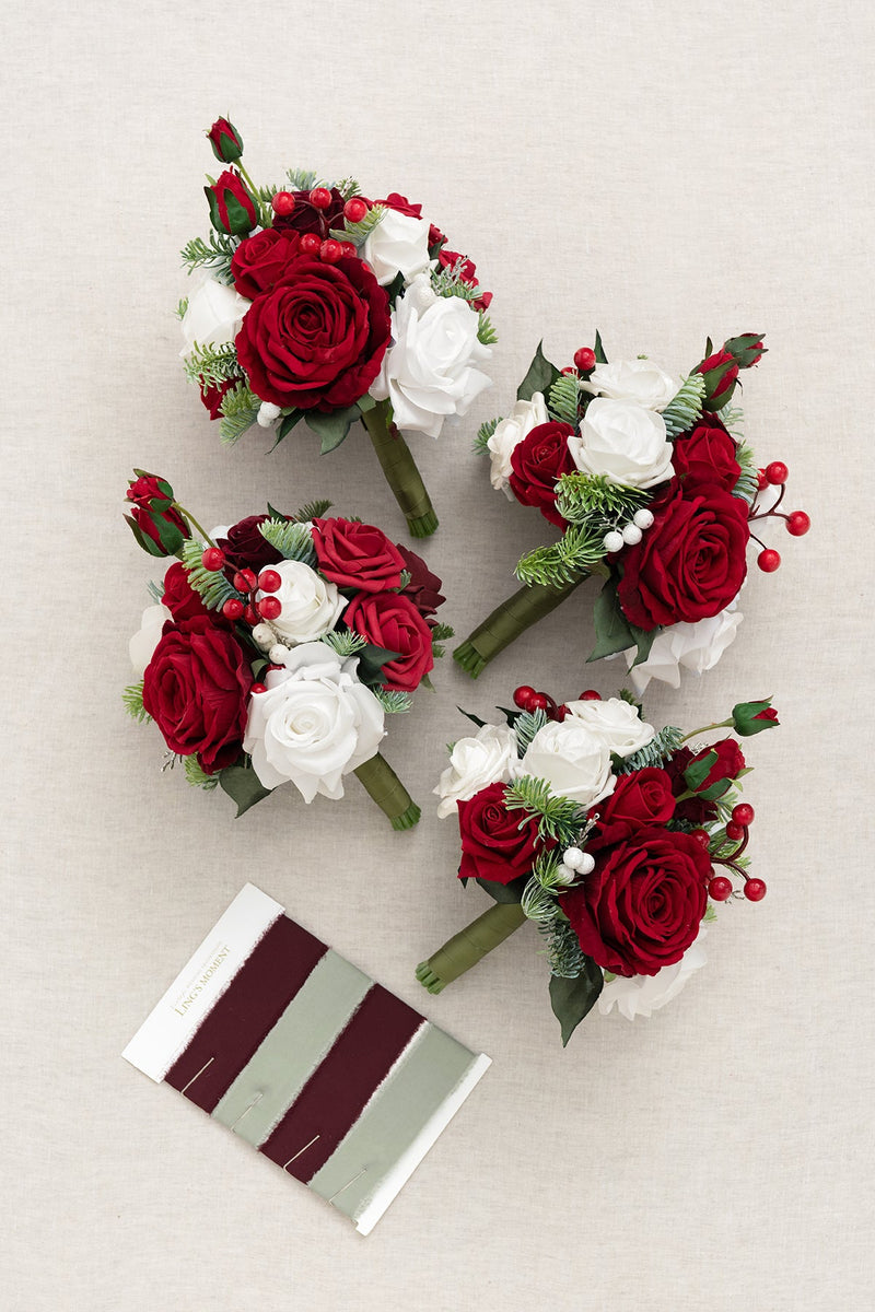Christmas Red Sparkle Round Bridesmaid Bouquets