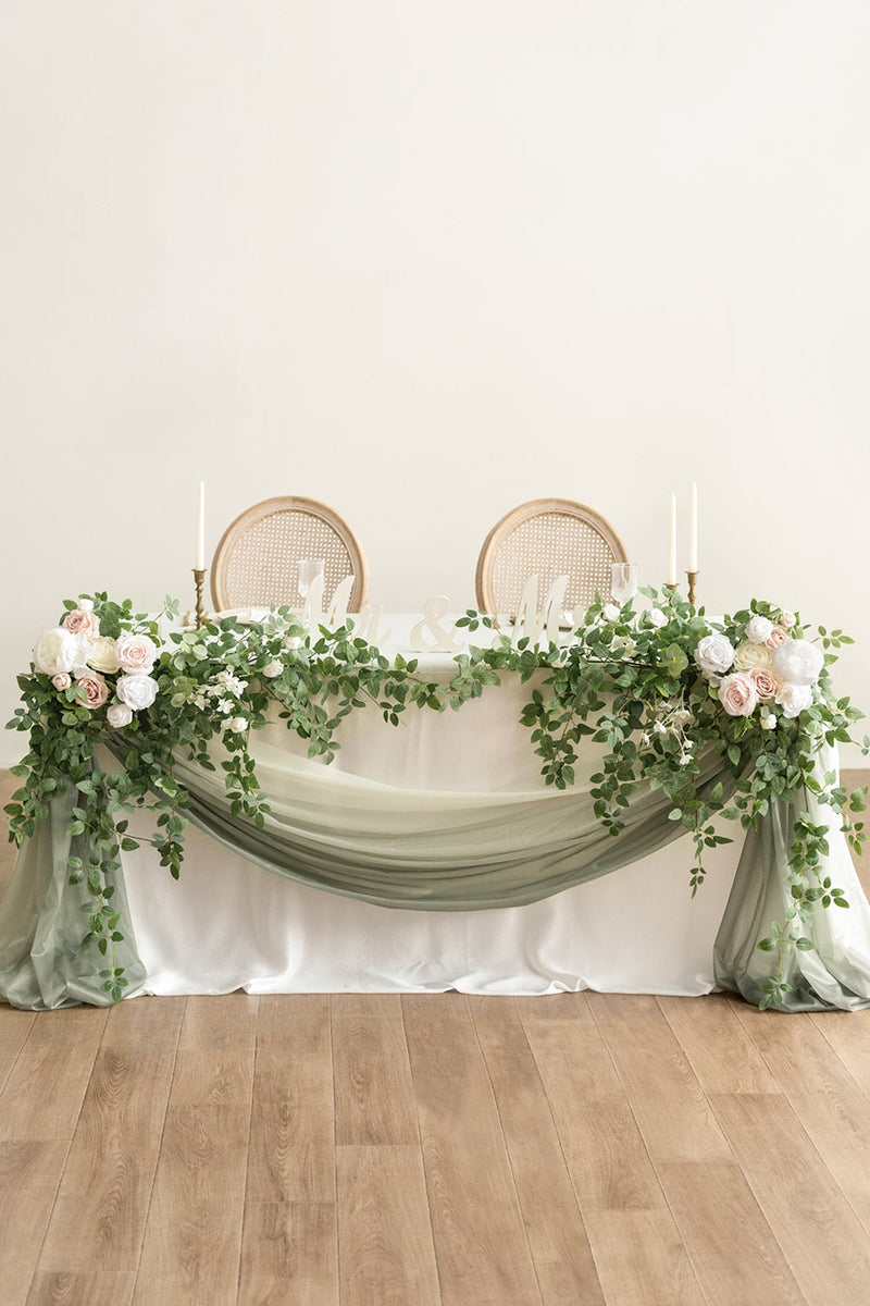 Large Floral Swag Set - White  Sage - Rectangle Head Table