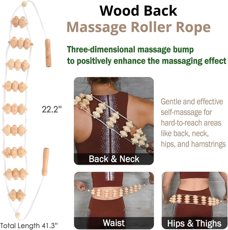 HEALINGTREE 4-in-1 Wood Therapy Massage Tools for Body Shaping, Lymphatic Drainage Cellulite Massager, Body Sculpting Gua Sha Tools, Maderoterapia Kit - Neck Back Muscle Pain Relief