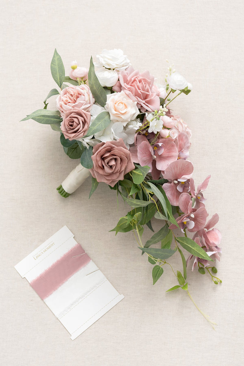 Dusty Rose Bridal Bouquet - Large Cascade Style