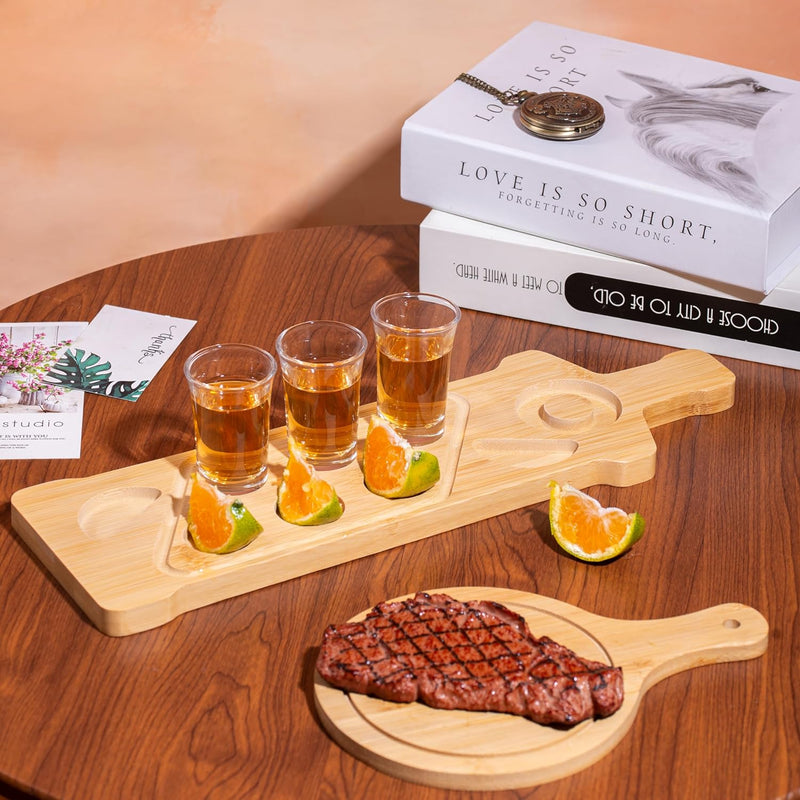 Tequila Shot Board Set with 6 shot glasses, Shot Glasses Holder Serving Tray - Tequila Serving Tray with Lemon Space, Salt Rimmer & 6 Glasses of 1.5 Oz - Shot Set - Party Shot Board -Margarita liquor