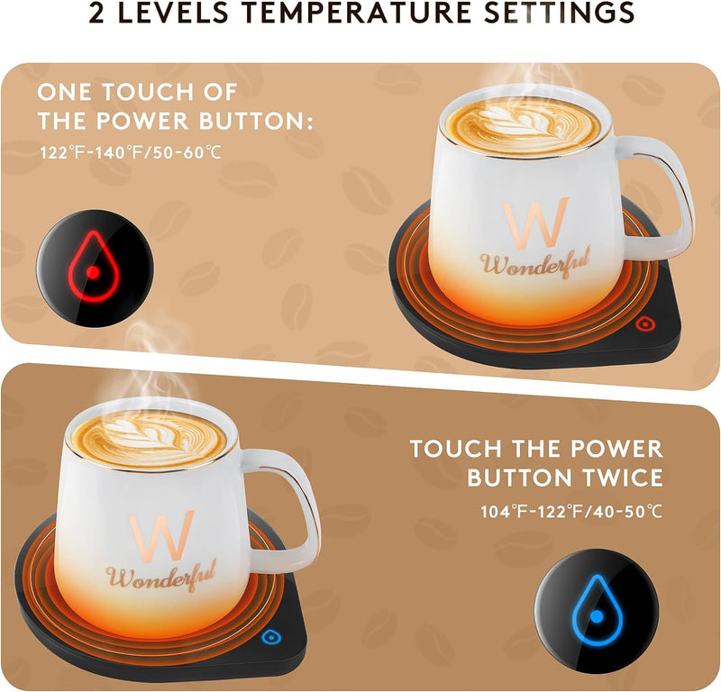 Coffee Mug Warmer for Desk, Smart Coffee Warmer with Cup Set, Electric Coffee Warmer with Auto Shut on/Off 2 Temperature Setting for Heating Coffee, Beverage, Milk, Tea and Hot Chocolate