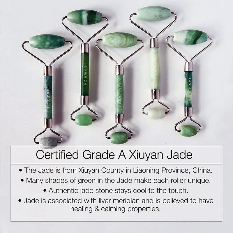 Ginger Chi Jade Roller - Anti-Aging Jade Therapy for Skin Care - Face Sculpting Tool for Eyes, Cheeks, Forehead - Jawline Shaper & Neck Roller - Face Roller is Part of The Gua Sha Facial Tools