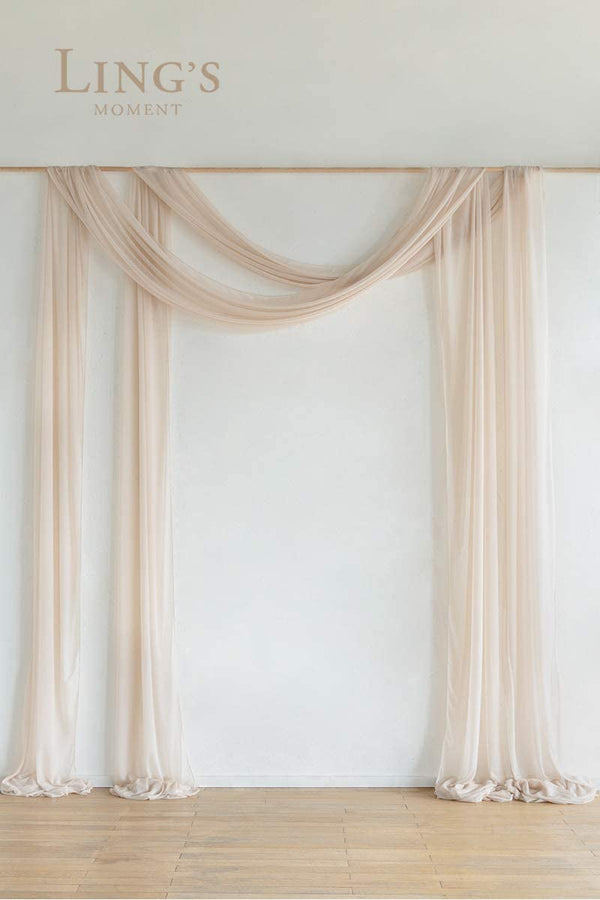 32Ft Wedding Arch Draping Fabric - Nude Chiffon Decor Panels for Ceremony and Reception Swag