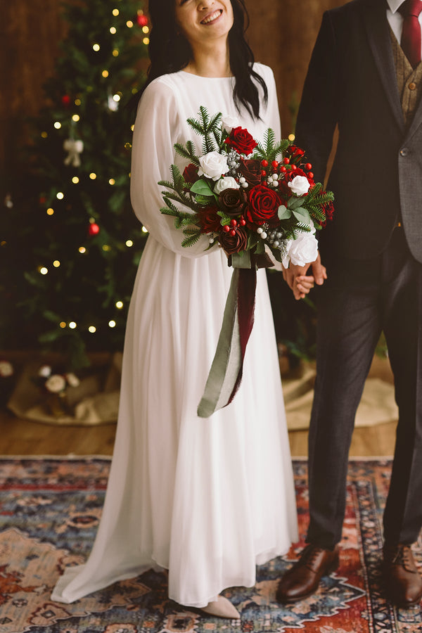 Christmas Red Bridal Bouquet with Sparkle Accents