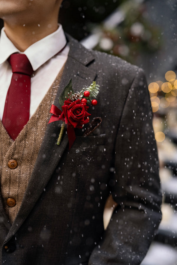 Christmas Red Sparkle Boutonnieres