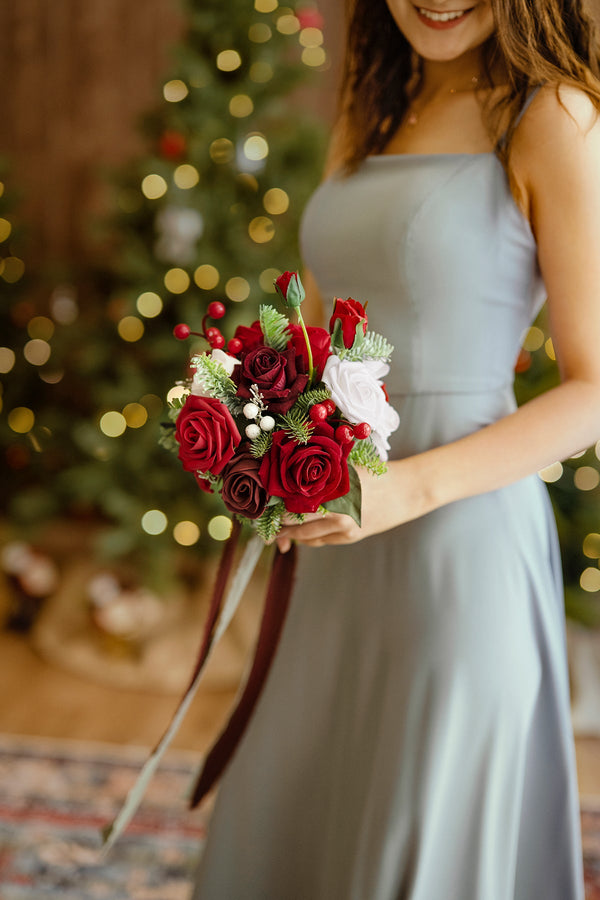 Christmas Red Sparkle Round Bridesmaid Bouquets