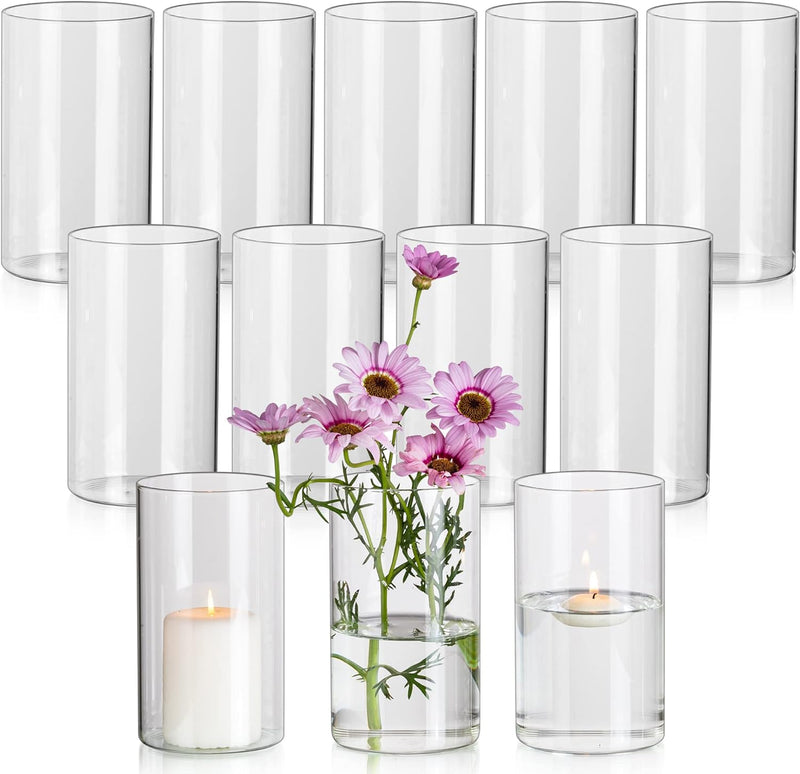 Glasseam Glass Cylinder Vases for Centerpieces, Small Clear Flower Vase Set of 12, Modern Floating Candle Vases Decor, Decorative Hurricane Candle Holders for Wedding Dining Table Decorations, 4in