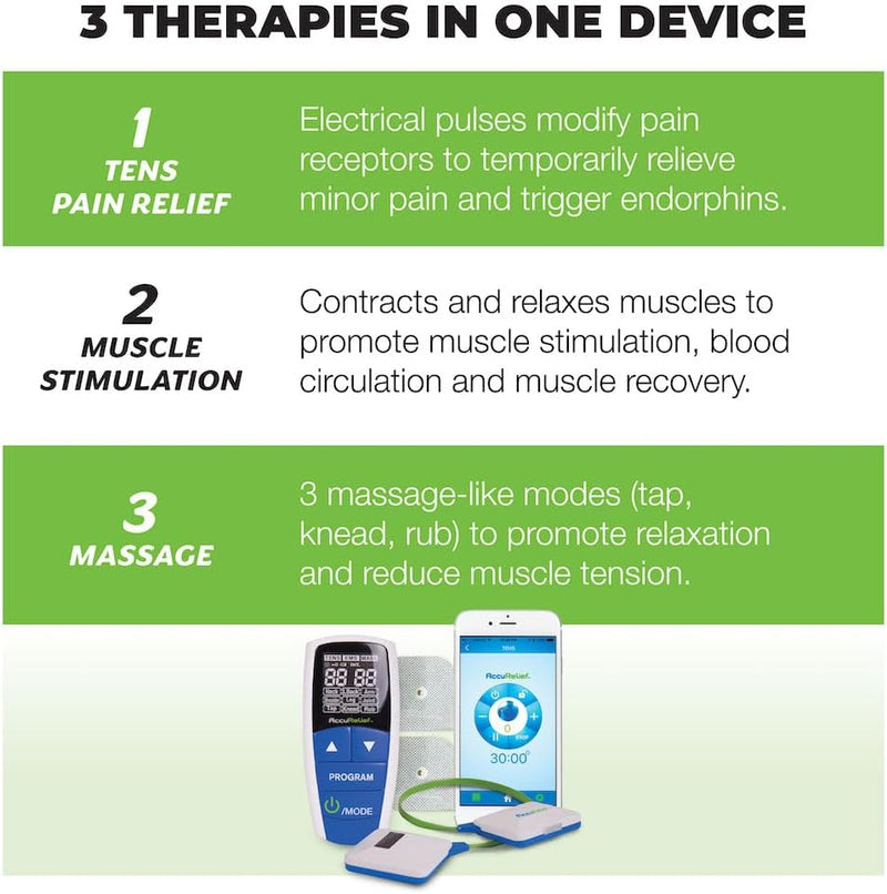 AccuRelief Wireless Tens Unit and EMS Muscle Stimulator - Includes Pulse Massager - Pain Relief Device with Remote and Mobile App, TENS Machine, TENS Device