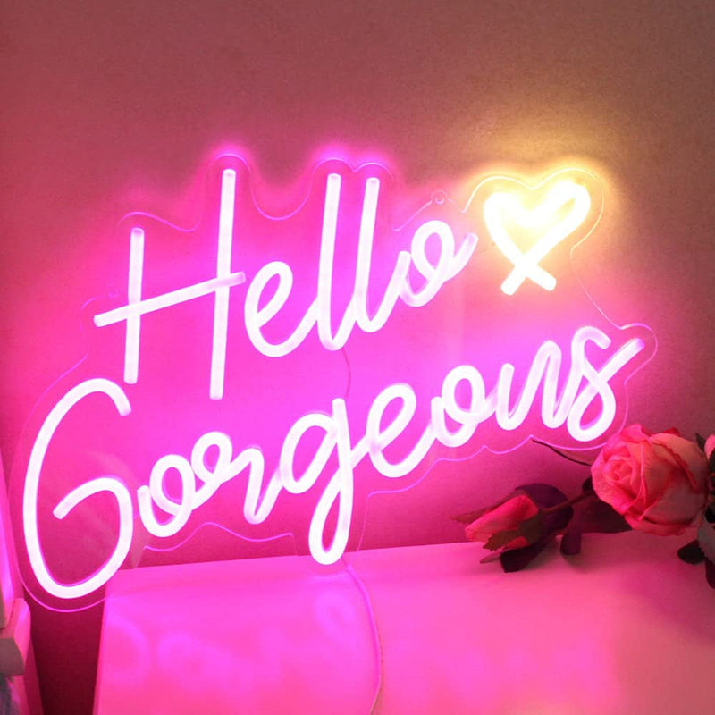 Hello Gorgeous  Beautiful LED Neon Lights Set with Dimmable Switch - HomeWeddingParty Backdrop 165x106in