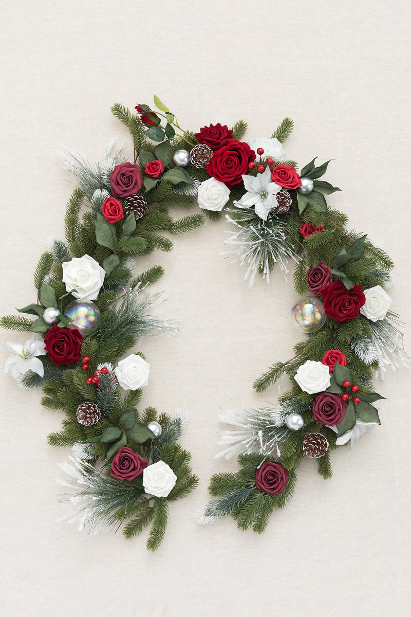6ft Christmas Red  Sparkle Flower Garland