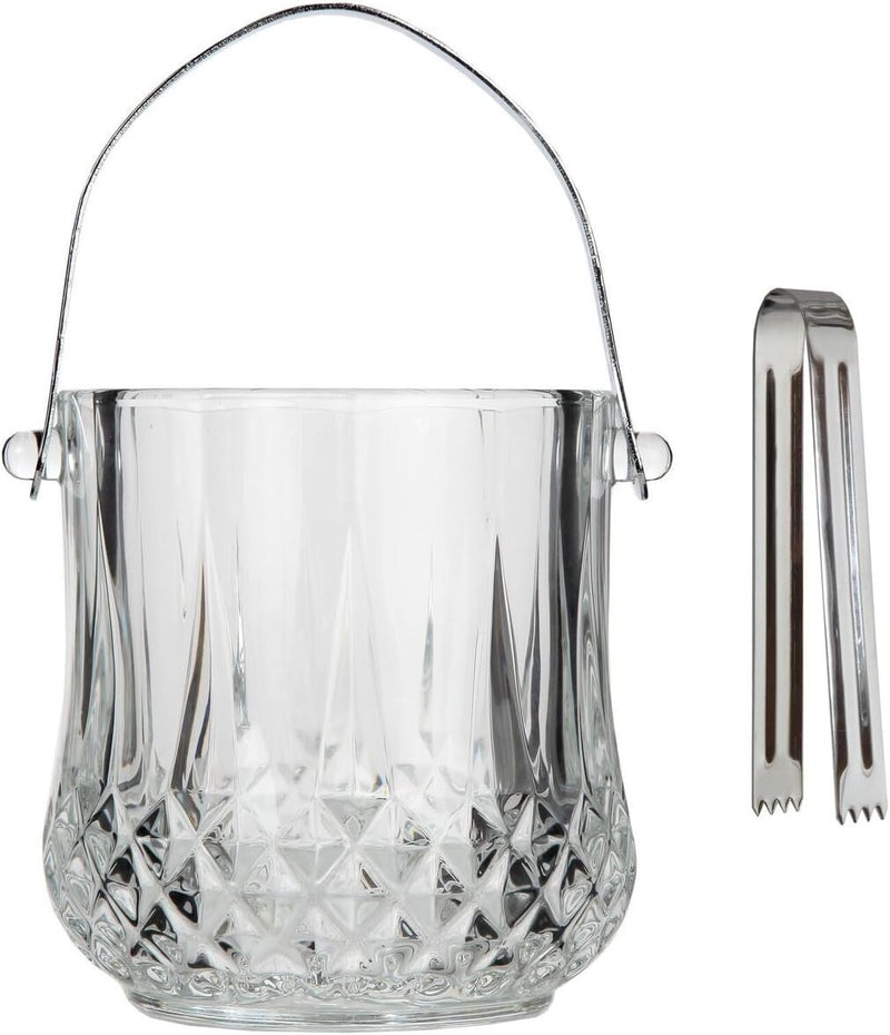 Lily's Home Glass Ice Bucket with Handle and SS Tongs, This Beautiful Piece is Ideal for Entertaining and Every Day Use