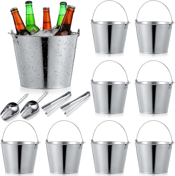 Zopeal Galvanized Bucket Metal Beer Bucket Silver Tin Large Metal Pail Steel Container with Handle for Christmas Wine Champagne Bar Kitchen Indoor Outdoor Holiday Party Supplies(Silver, 12 Pcs)