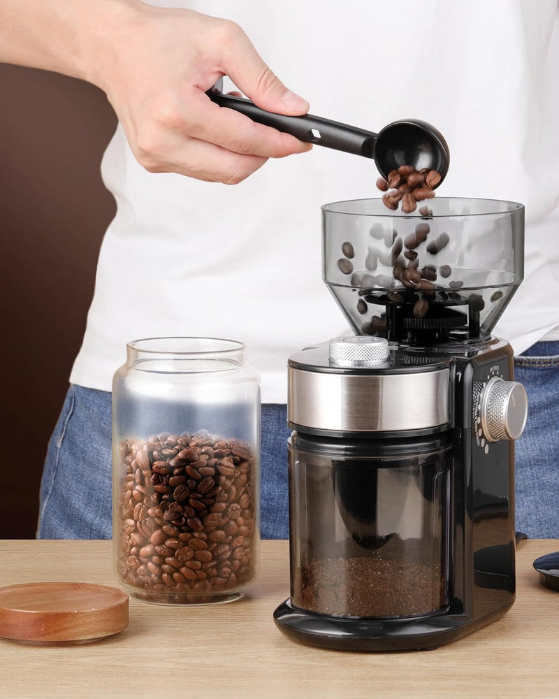 Electric Burr Coffee Grinder, Adjustable Burr Mill with 18 Precise Grind Size Setting, Burr Coffee Grinder for Espresso, Drip Coffee and French Press Coffee, Black