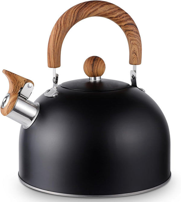 VARLEAS Whistling Tea Kettle for Stovetop, Surgical-Grade Stainless Steel Tea pot Kettles with Stay-Cool Ergonomic Handle, 2.6 Quart Rapid Boiling Teapot for Home Kitchen - Matte Black