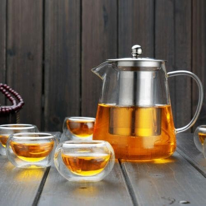 Clear Glass Tea Kettle with Stainless Steel Infuser and Lid, Borosilicate Glass Tea Kettle for Stove Top and Outdoor Use