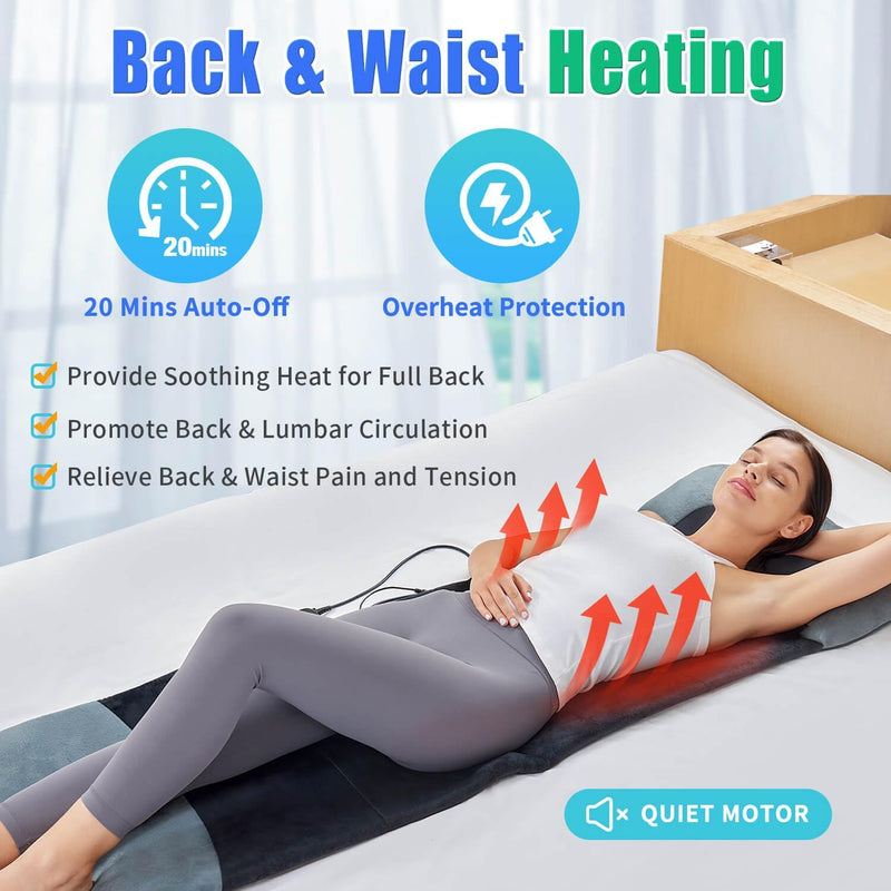 Full Body Massage Mat with Shiatsu Neck Massager, 3D Lumbar Traction & Relaxation, Back & Waist Heat, 4 Vibrating Motors, Full Body Massager for Stretching & Circulation, No Weight Limit, Fit 5'1-6'2