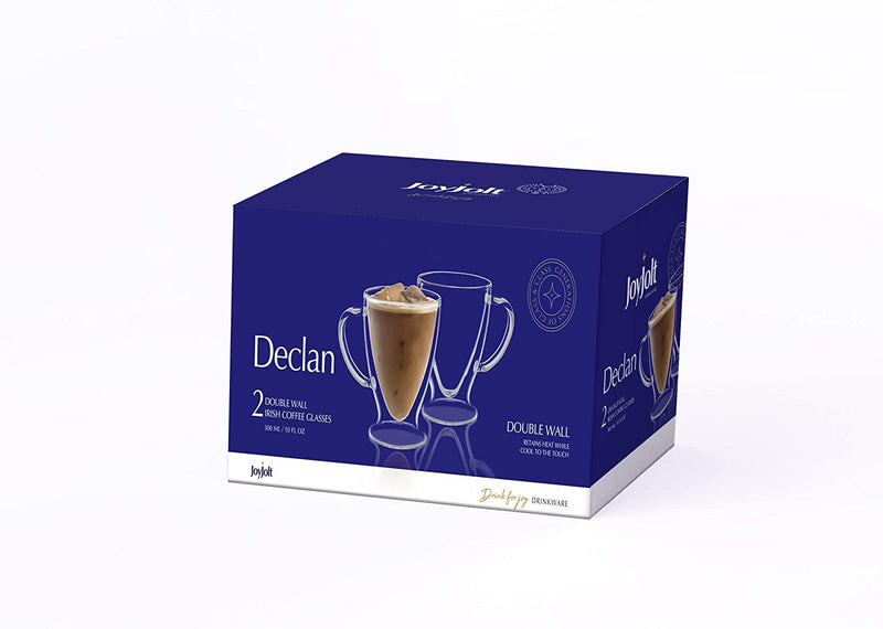JoyJolt Declan Irish Double Wall Insulated Glass Coffee Cups (Set of 2) -10-Ounces