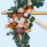Artificial Arch Flowers with Drapes(Pack of 3) - 2Pcs Orange & Blush Arbor Floral Arrangement with 1Pc Semi-Sheer Swag,Arch Flowers for Ceremony and Reception Backdrop Decoration