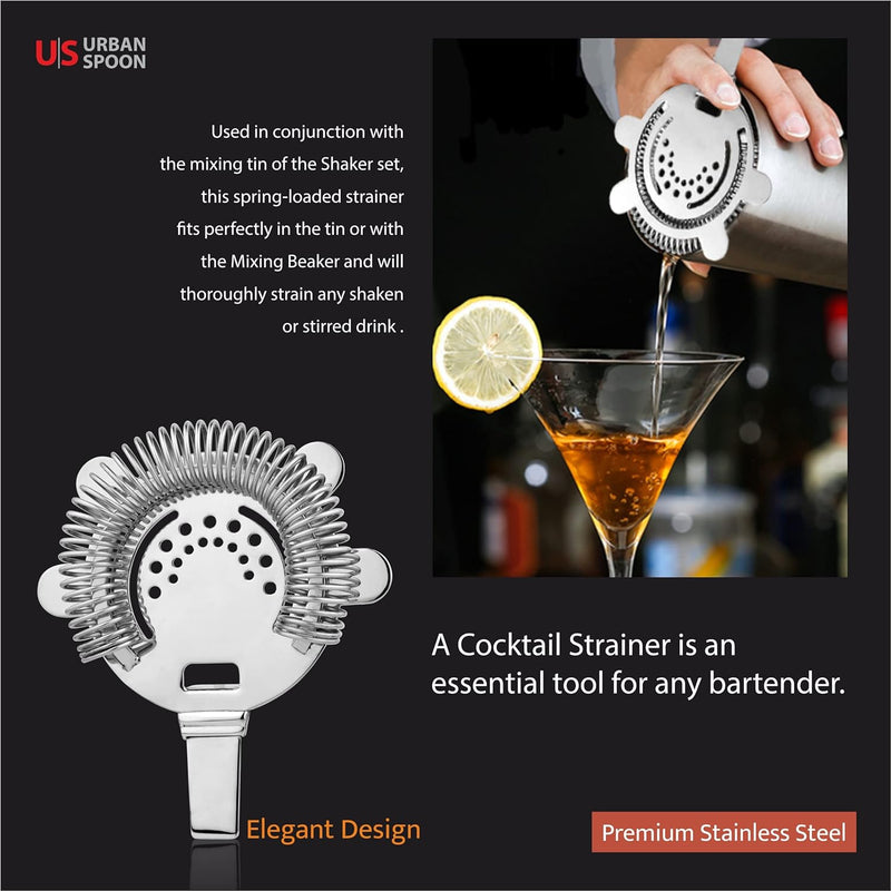 Urban Spoon Hawthorne Strainer, Stainless Steel Cocktail Strainer, High Density Spring for Professional Bartenders and Mixologists, Mirror Polished