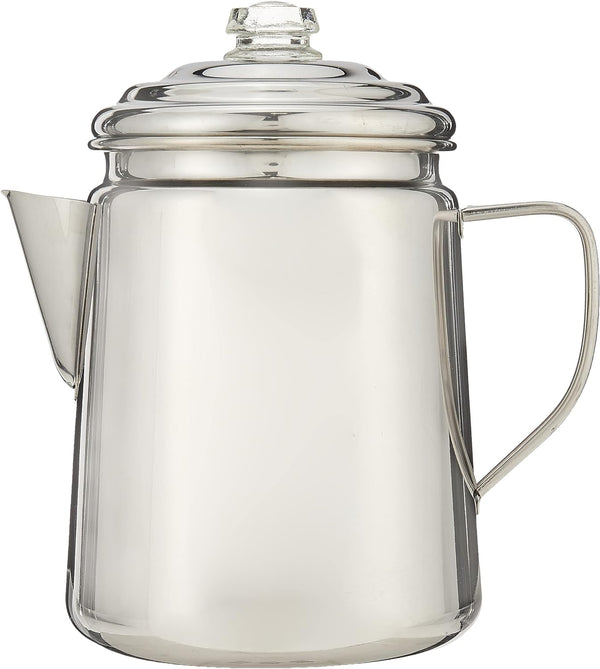 Coleman Stainless Steel Percolator Coffee Pot, 12-Cup Capacity Lightweight Coffee Percolator, No Filter Needed, Durable Outdoor Coffee Maker for Camping, Backpacking, RV, Stovetop, Campfire, & More