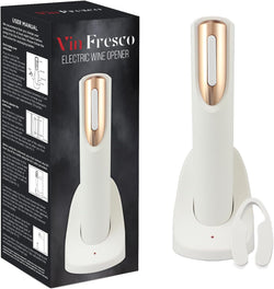 Vin Fresco Electric Wine Opener Rechargeable with Charging Base & Foil Cutter - Automatic Wine Bottle Opener - Electric Corkscrew Wine Opener - Wine Gift for Wine Lovers (White & Rose Gold)