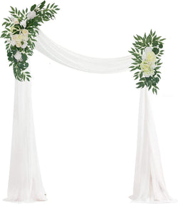 Artificial Wedding Arch Flowers Kit with Chiffon Fabric Swag and LED Lights - Wedding Decorations for Ceremony and Reception Backdrops