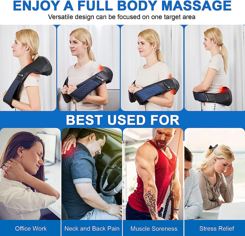 EAshuhe Neck and Shoulder Massager with Heat Shiatsu Back Massage Pillow with 3D Deep Tissue Kneading for Foot, Legs, Body Muscle - Use at Home, Office & Car